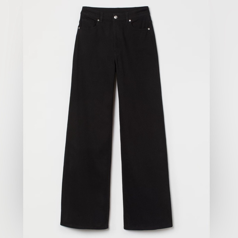 H&M Classic Black Wide Large High Waist Twill Women Jeans